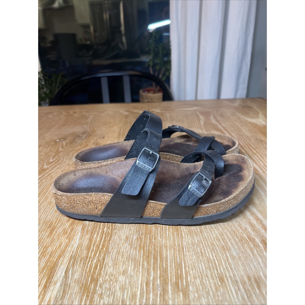 Birkenstock Mayari Sandal EU 37 US 6- 6.5 Black Birko Flor Toe‎ Loop Slide Boho